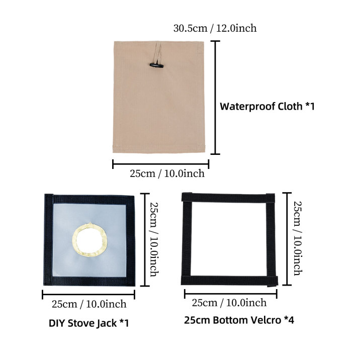 7cm/2.75inch Aperture Stove Jack Kit for Tent (25x25cm/9.84x9.84inch) for Add Stove Jack to the Tent