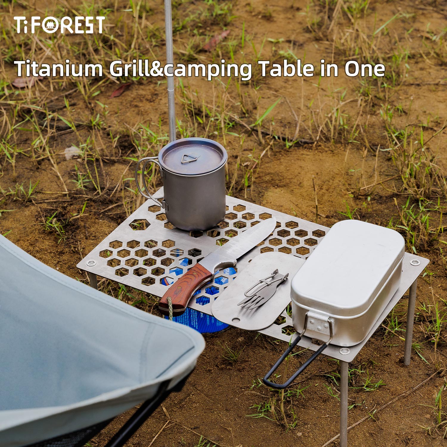 BT200 Small Titanium Table & Titanium Baking Mesh in One | Lightweight Camping  Table