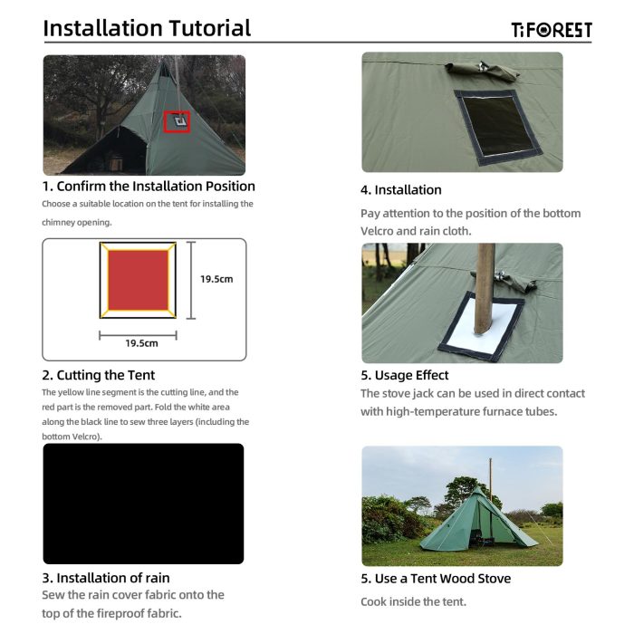 Stove Jack Kit with Rain Flap for Tent, Dia.3.9in Fire Resistant Hole for  Canvas Tent, Nonyl Tent