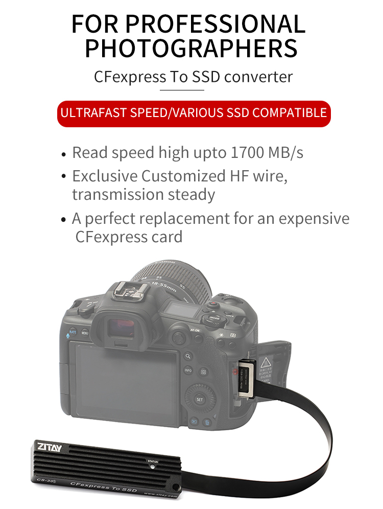 ZITAY CFexpress Konverter CFexpress Type B zu SSD Konverter XQD Kompatibel für Nikon Z6 Z7 D5 D6 D850 D500 Panasonic DC-S1 S1R Canon EOS 1DX MarkIII R5 C500MarkII 