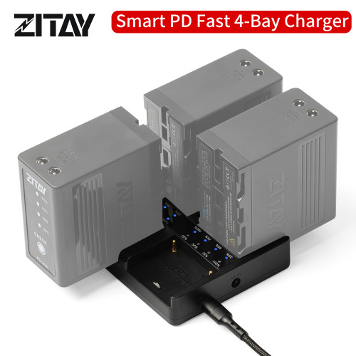 US$ 59.99 - ZITAY 4-Bay Smart PD Fast Charger for Sony  NP-F550/F570/F750/F980 6KPRO - m.zitay.net
