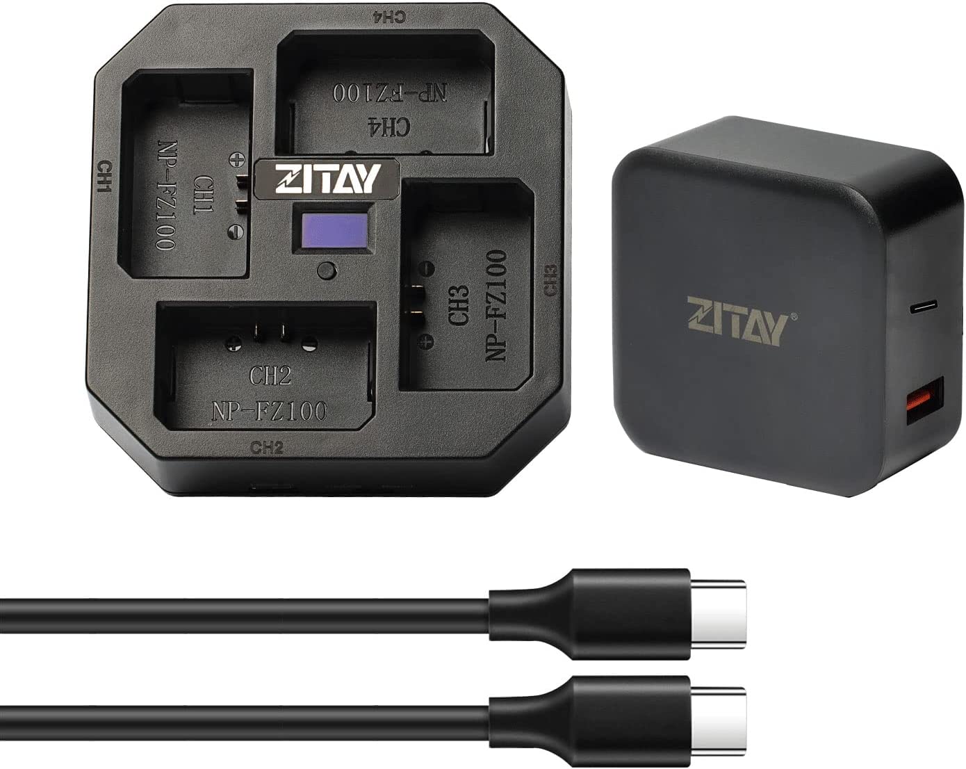 US$ 55.99 - ZITAY 4-Channel Type C Fast Charging Station with PD 65W Quick  Charge Adapter for Sony NP-FZ100 Batteries,Compatible with Sony A9 A7III  A7RIII Cameras,with LCD Display【BC18BC13CT09】 - m.zitay.net