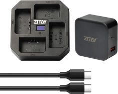 ZITAY 4-Channel Type C Fast Charging Station with PD 65W Quick Charge Adapter for Sony NP-FZ100 Batteries,Compatible with Sony A9 A7III A7RIII Cameras,with LCD Display