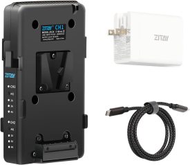ZITAY Dual Channel V Mount Lock Smart Battery Charger with Type C 100W Quick Charge Adapter for V-Mount Battery （BC20BC21CT10）