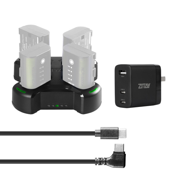 ZITAY Fast 4-Channel Compact Charger with PD 67W Adapter Kit Compatible with Canon LP-E6, LP-E6N, and LP-E6NH Type Batteries