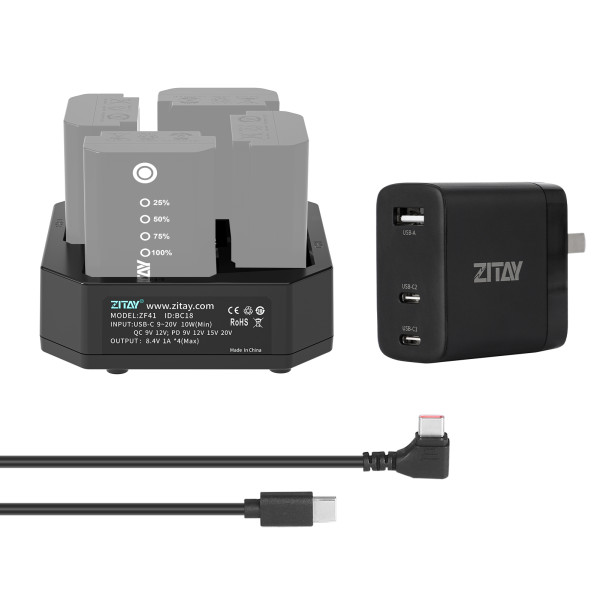 ZITAY 4-Channel Type C Fast Charging Station with PD 67W Quick Charger Adapter for Sony NP-FZ100 Batteries,Compatible with Sony A9 A7III A7RIII Cameras,with LCD Display（BC18BC13CT09）