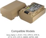 ZITAY NP-FZ100 2400mAh Rechargeable Battery with USB C for Sony Alpha 1, ZV-E1, FX3, A7R IV, A7R III, A7 III, A7C, A7C II, A6600, A6700, A9S