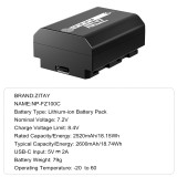 ZITAY NP-FZ100 2600mAh Battery with USB-C Quick Battery Level Check for Sony A7R V A7S III A7 IV ZV-E1, FX3, FX30, A1, A9,A9 II, A6600, A7C