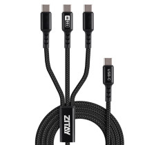 ZITAY 3-in-1 USB-C Charging Cable, 100W Power Delivery & Data Sync, Rugged Triple USB-C Fast Charger Cable for iPhone 16/15, Samsung, Tablets & More, 100cm – Black