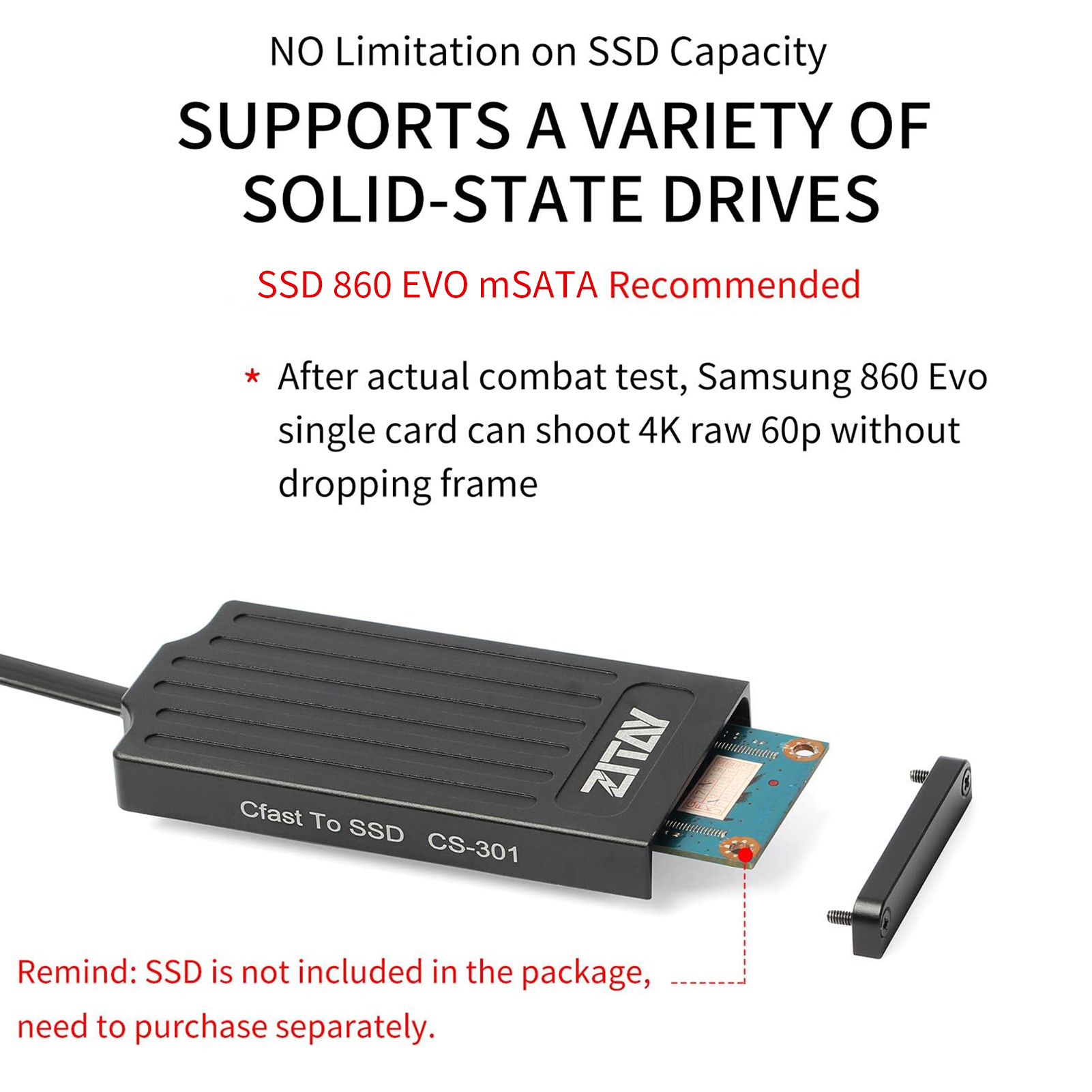 Bộ chuyển đổi ZITAY CFast sang SSD, thẻ nhớ CFast 2.0 sang SSD MSATA