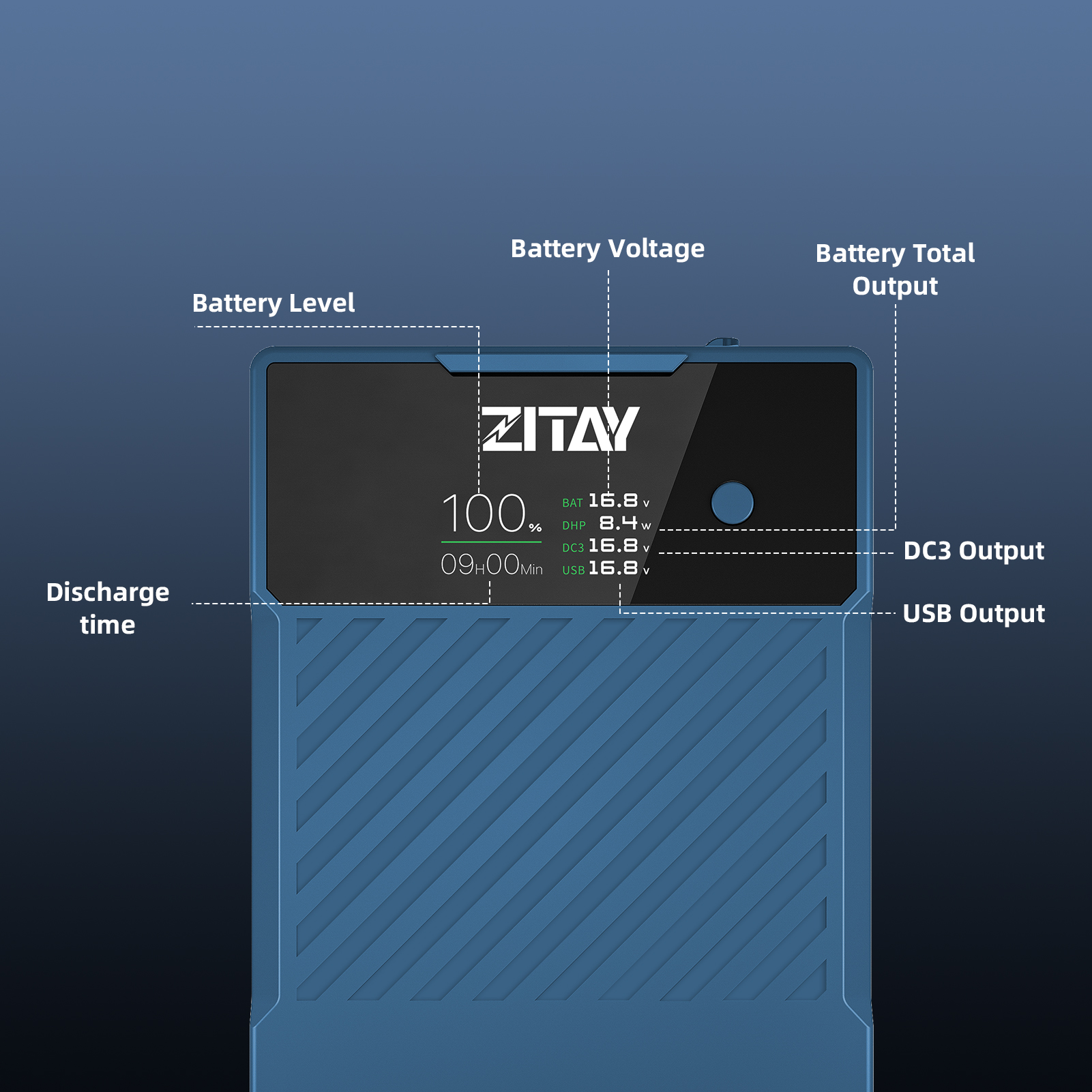 ZITAY Antarctica Mini 배터리 — USB-C PD 고속충전 단자 클로즈업