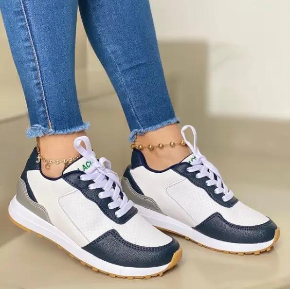 US$ 42.50 - Women‘s Fashion Leather Lace-Up Sneakers - www.moodessay.com
