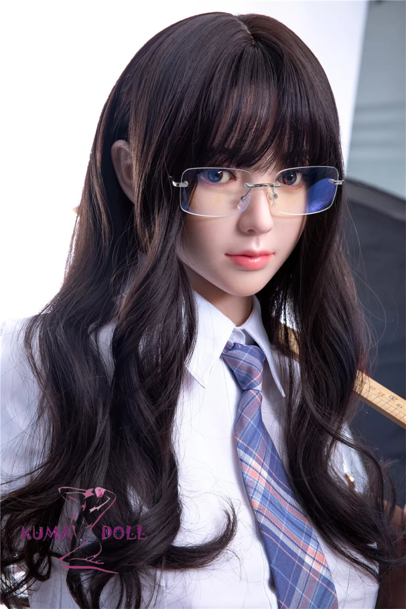Only Love Sex Doll 158cm/5ft2 B Cup #3 Shizuka Silicone head+TPE body Thigh removable-Khaki top transparent glasses
