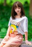 Real Girl Doll 148cm/4ft9 C-Cup TPE Sex Doll R65 head makeup selectable(Recommend you choose 157cm body)-Pink skirt