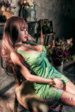 Tayu Doll Full Silicone Sex Doll 148cm/4ft9 D-cup with M1 Oral Head 19kg body+ M16 bolt -Green dress
