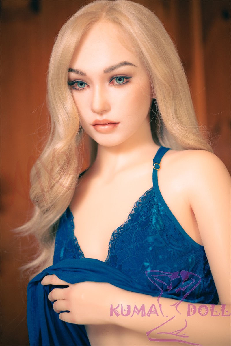 XNX Doll 160cm/5ft2 Small breast and nipple Silicone Sex Doll with R+S makeup Head X5 Gemma-Blue Nightdress