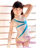 J-cute Doll TPE Material Love Doll 149cm/4ft9 A-cup with Silicone Head AGD01 with new body makeup in blue and white leotard