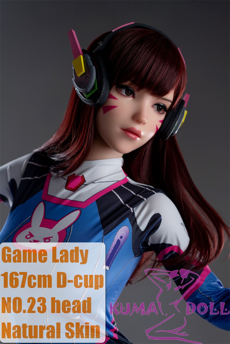 Game Lady Full silicone 167cm/5ft5 D-cup No.23 head D.Va From Overwatch with realistic makeup eyebrows and eyelashes implanted