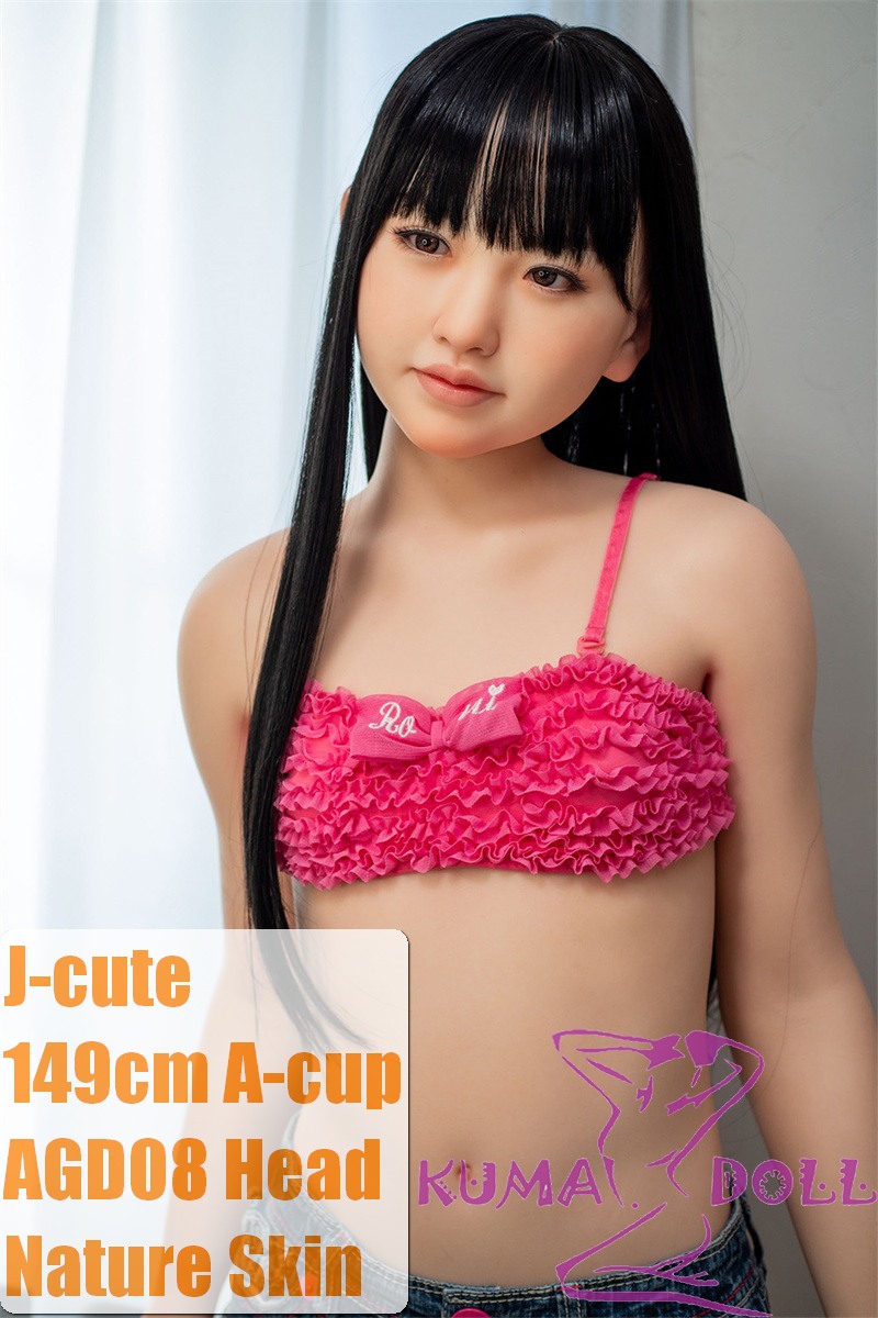 J-cute Doll Full Silicone Love Doll 149cm/4ft9 A-cup with Silicone Head AGD08 with new body makeup  in Purple and Orange Color Block Bikinis