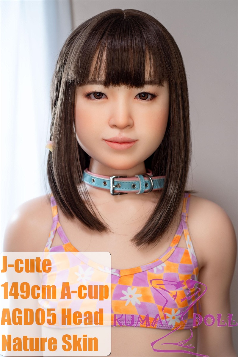 Copy J-cute Doll Full Silicone Love Doll 149cm/4ft9 A-cup with Silicone Head AGD05 with new body makeup  in Purple and Orange Color Block Bikinis