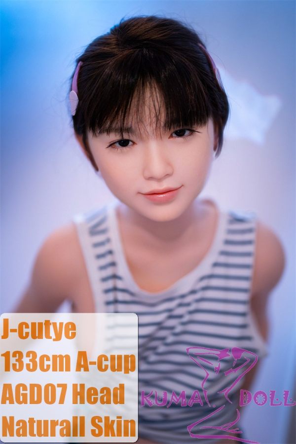 J-cute doll 133cm AA-cup AGD07 head sex doll full silicone material in Striped Tank Top and Denim Shorts