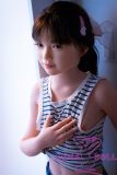 J-cute doll 133cm AA-cup AGD07 head sex doll full silicone material in Striped Tank Top and Denim Shorts
