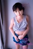J-cute doll 133cm AA-cup AGD07 head sex doll full silicone material in Striped Tank Top and Denim Shorts