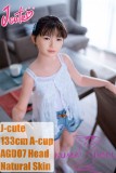 J-cute doll 133cm AA-cup AGD07 head sex doll full silicone material in White Camisole and Jeans with Black Ponytail