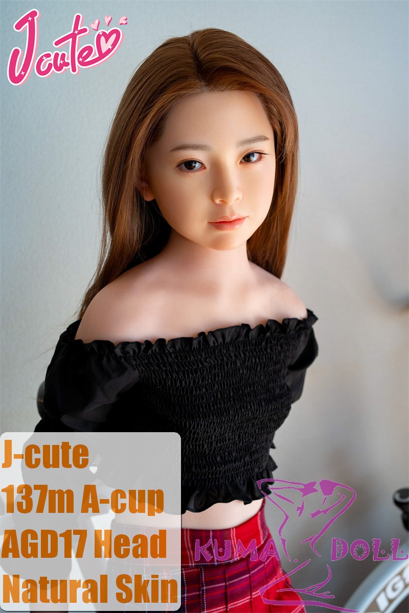 J-cute doll 137cm A-cup AGD17 head sex doll full silicone material in Black Off-Shoulder Top and Red Plaid Skirt