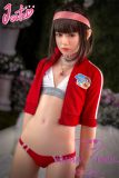 J-cute Doll Full Silicone Love Doll 149cm/4ft9 A-cup with Silicone Head AGD10 in White Bikini with Red Jacket