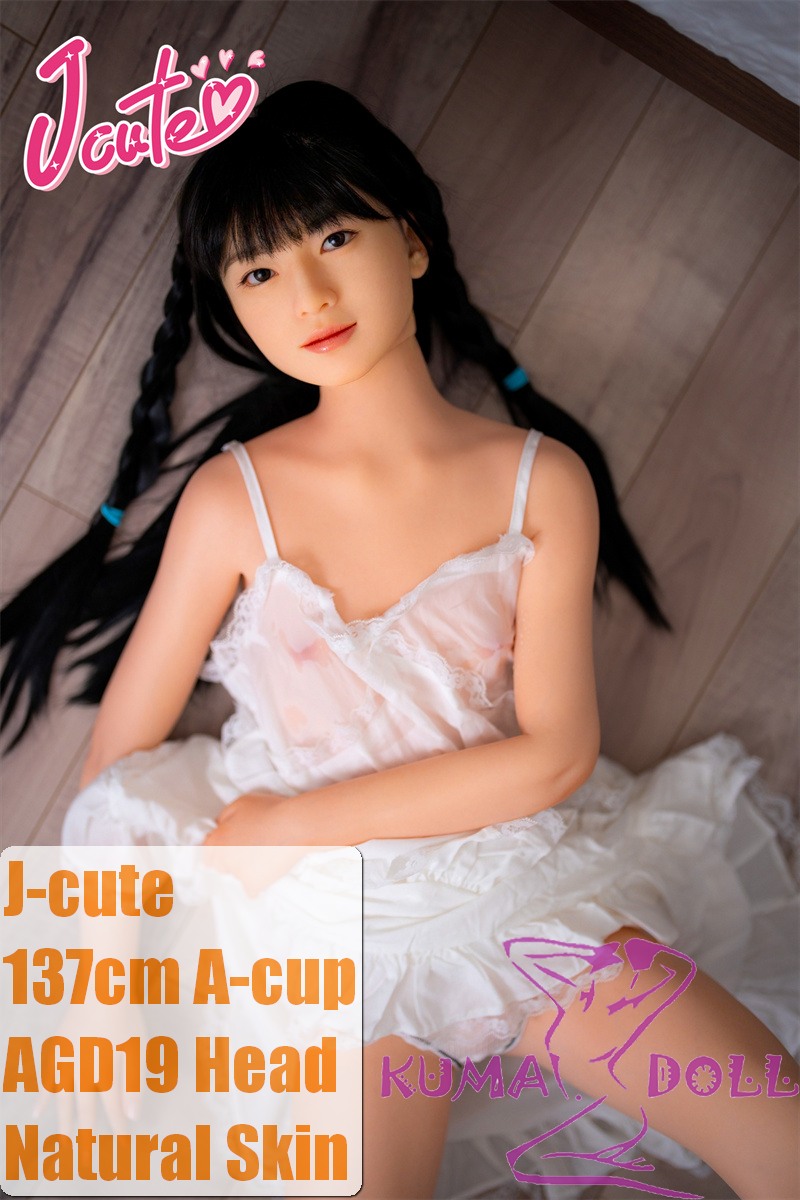 J-cute Doll Full Silicone Sex Doll 137cm A-cup AGD19 with new body makeup in White Tulle Dress