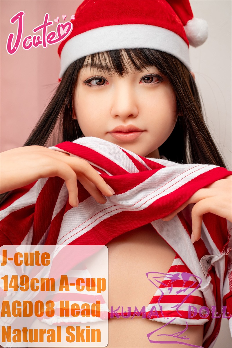 J-cute Doll Full Silicone Love Doll 149cm/4ft9 A-cup with Silicone Head AGD08 in White Bikini Casual Style with Green & Pink Shirt