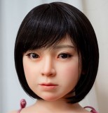 J-cute Doll Full Silicone Love Doll 149cm/4ft9 A-cup with Silicone Head AGD08 in White Bikini Casual Style with Green & Pink Shirt