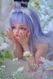Sanhui Doll 【Adjustable Eyes】105cm A-cup #3 AIO Seamless Neck Silicone Sex Doll Blue Hair