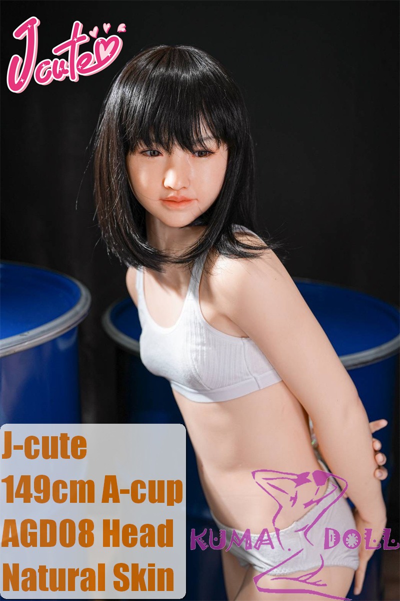 J-cute Doll Full Silicone Love Doll 149cm/4ft9 A-cup with Silicone Head AGD08 in White Lingerie