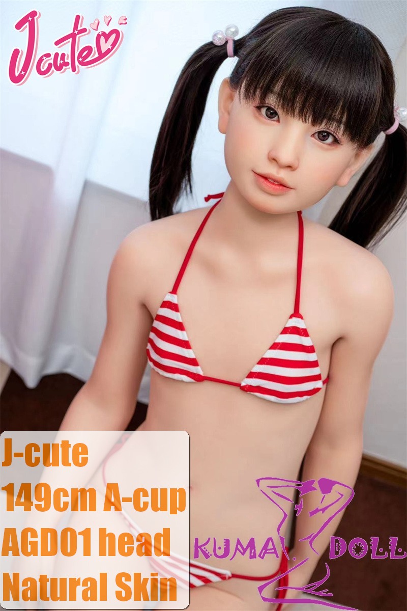 J-cute Doll Full Silicone Love Doll 149cm/4ft9 A-cup with Silicone Head AGD01 with new body makeup in Red Striped Bikini