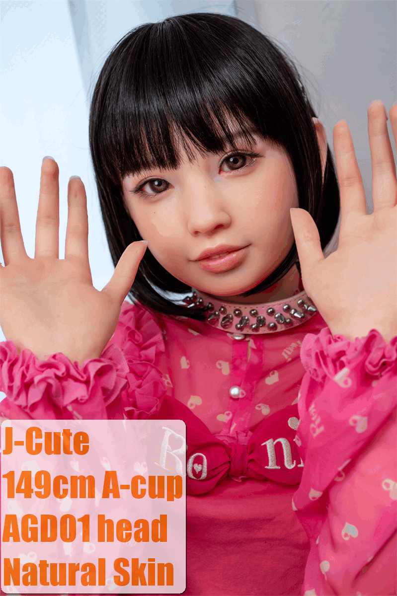 J-cute Doll Full Silicone Sex Doll 149cm/4ft9 A-cup AGD01 Head (Yuhoshi Make-up) with new body makeup in Pink Dress and White Skirt