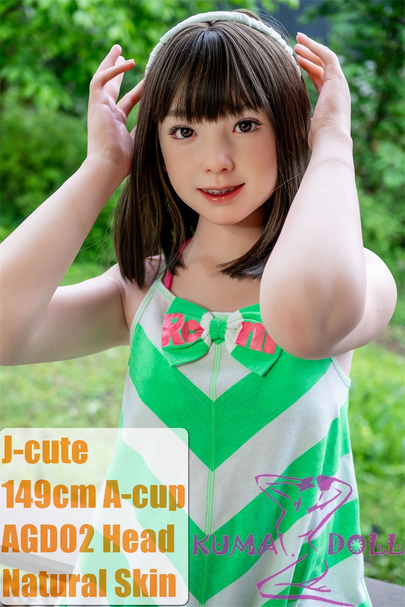 J-cute Doll Full Silicone Love Doll 149cm/4ft9 A-cup with Silicone Head AGD02 with new body makeup  in Green Cami