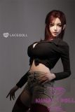 LACE DOLL 163cm H-cup 晚冰(Wanbing) Head Sex Doll Body Material Customizable with Red Hair in Black Bodysuit