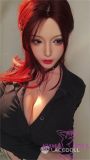 LACE DOLL 163cm H-cup 晚冰(Wanbing) Head Sex Doll Body Material Customizable with Red Hair in Black Bodysuit
