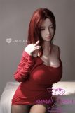 LACE DOLL 163cm H-cup 晚冰(Wanbing) Head Sex Doll Body Material Customizable with Red Hair in Red Tight Dress
