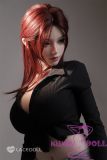 LACE DOLL 163cm H-cup 晚冰(Wanbing) Head Sex Doll Body Material Customizable with Red Hair in Black Bodysuit