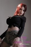 LACE DOLL 163cm H-cup 晚冰(Wanbing) Head Sex Doll Body Material Customizable with Red Hair in Black Bodysuit