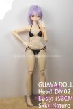 Purple-haired PVC love doll posed in beachwear