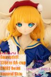 GuavaDoll 136cm TPE sex doll with DM02 head, blonde hair, green eyes, and red beret