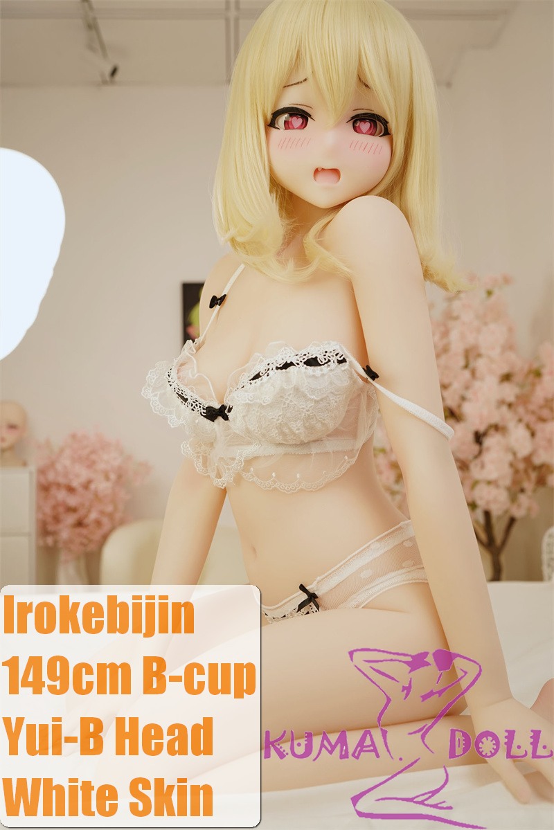 Irokebijin S-TPE Sex Doll 149cm B-cup Yui-B Head with Blonde Hair in Black and White Lace Lingerie