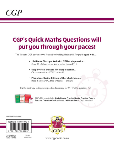 CGP New 11+ CEM 10-Minute Tests: Maths Quick Questions - Ages 9-10 (with Online Edition)