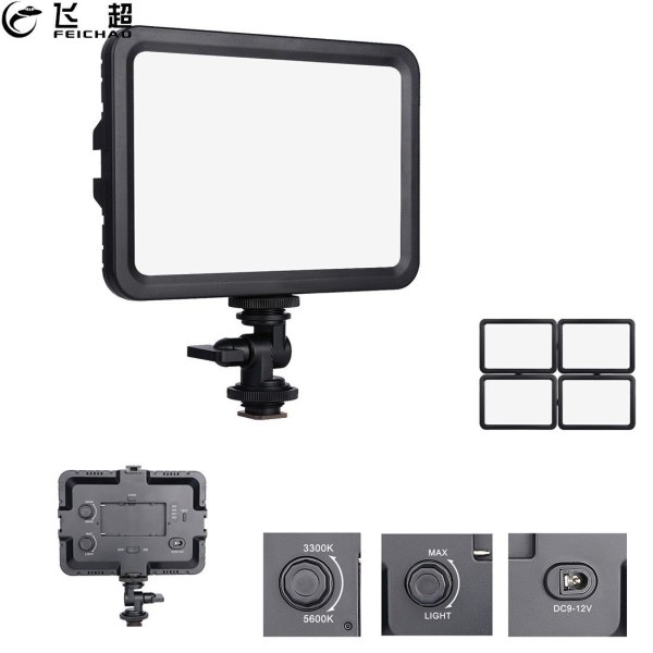FEICHAO LED Panel Photo Studio Fill Light 204 Beads Double Color Dimmable Lamp 3300-5600K Hotshoe Mount for Canon Nikon Sony DSLR Camera