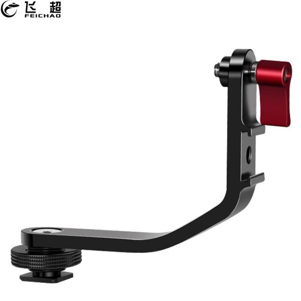 FEICHAO L Shape Bracket Mic Stand Camera Handle Grip for 5  5.5  6  SLR Monitor Hot Shoe 1/4 Mount 360° Extended Flash Microphone Gimbal