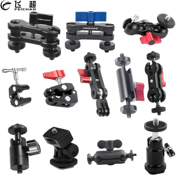 FEICHAO 360 Swivel Dual Ball Head Bracket Magic Arm 1/4 Tripod Mount Lock Knob Light Stand Compatible with OS-MO 360/Hero 13 Monitor Flash SLR Camera Clamp Accessory